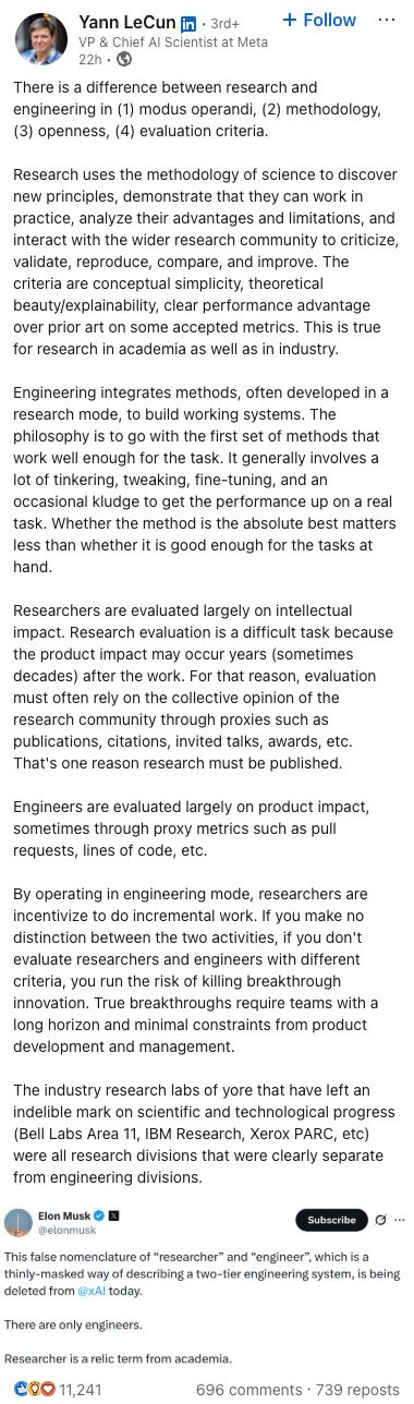 马斯克删除xAI「研究员」职位引爆网络!LeCun怒批:如此暴力将扼杀创新(图7)